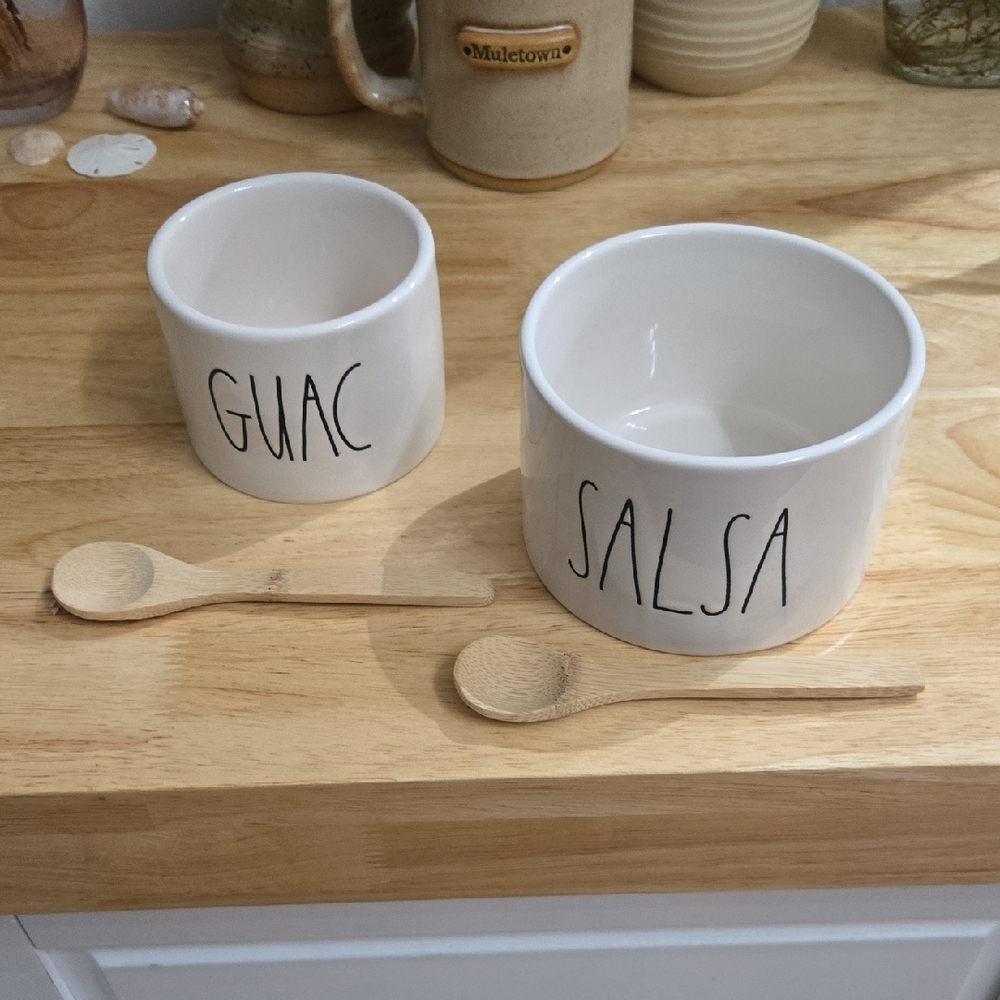 Rae Dunn White Guac and Salsa Bowls Set